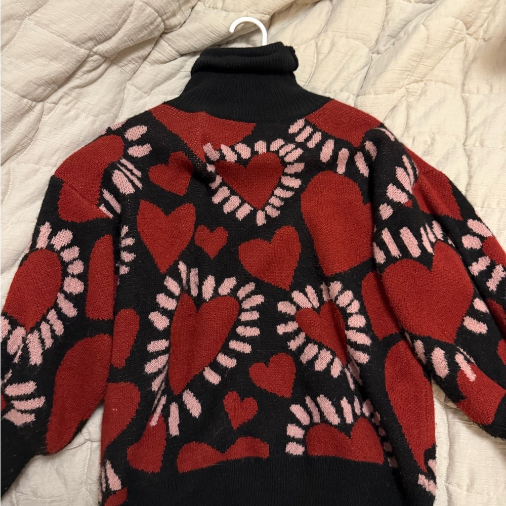 FARM Rio Black and Red Heart Turtleneck Sweater